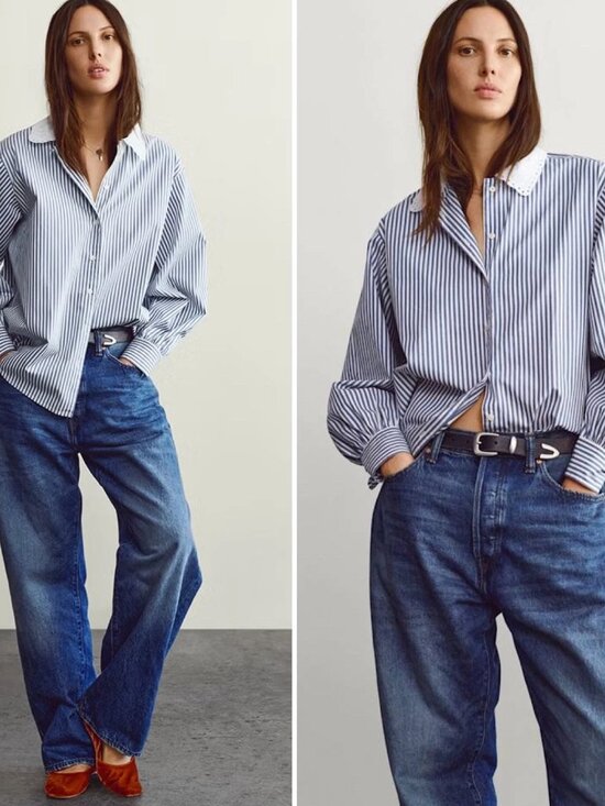 Doen x Gap NWT Striped Big Shirt Oxford Eyelet Collar Blue White Button Up Sz L - Picture 1 of 11